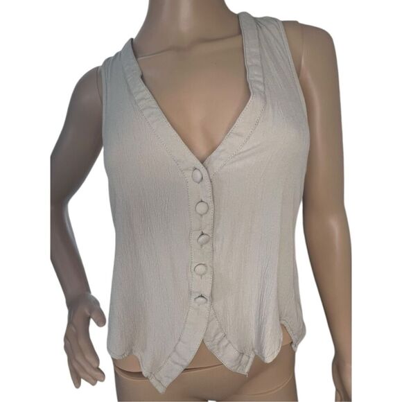 Free People Tan Boho Button Up Sheena Vest With Tie Back - Picture 1 of 6